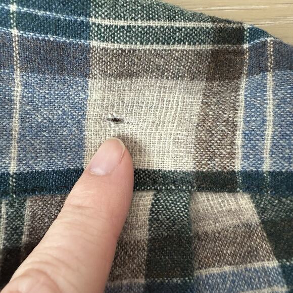 Vintage Pendleton Board Shirt Men Lg Blue Brown Wool Loop Collar Flannel 60s - Picture 9 of 14